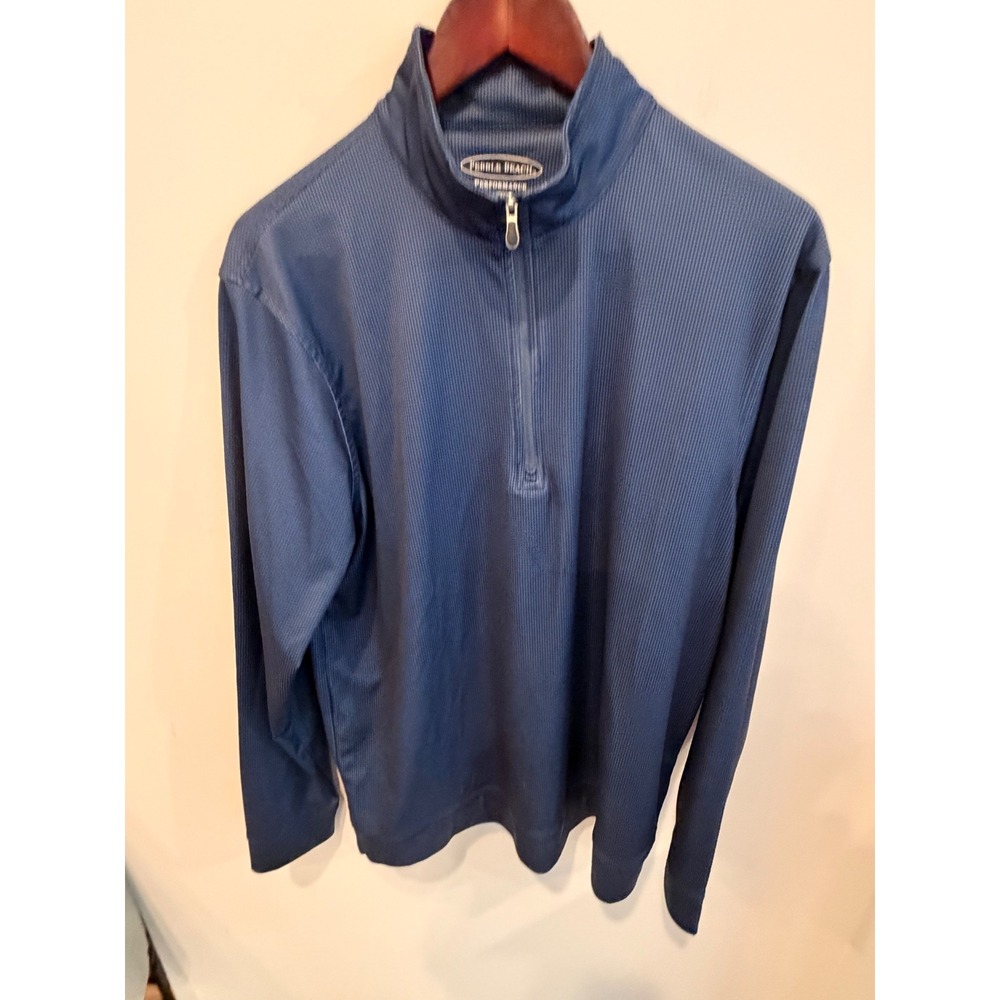 Pebble Beach Performance Mens Quarter Zip Pullover Blue Check Golf Shirt Size M